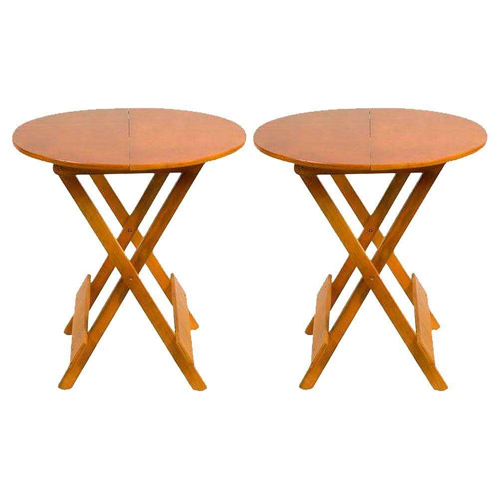Kit 2 Mesas Redondas Dobráveis Em Madeira Maciça 70X70 Mel Ideal Para Bares E Restaurantes - 1