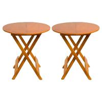 Kit 2 Mesas Redondas Dobráveis Em Madeira Maciça 70X70 Mel Ideal Para Bares E Restaurantes - 1