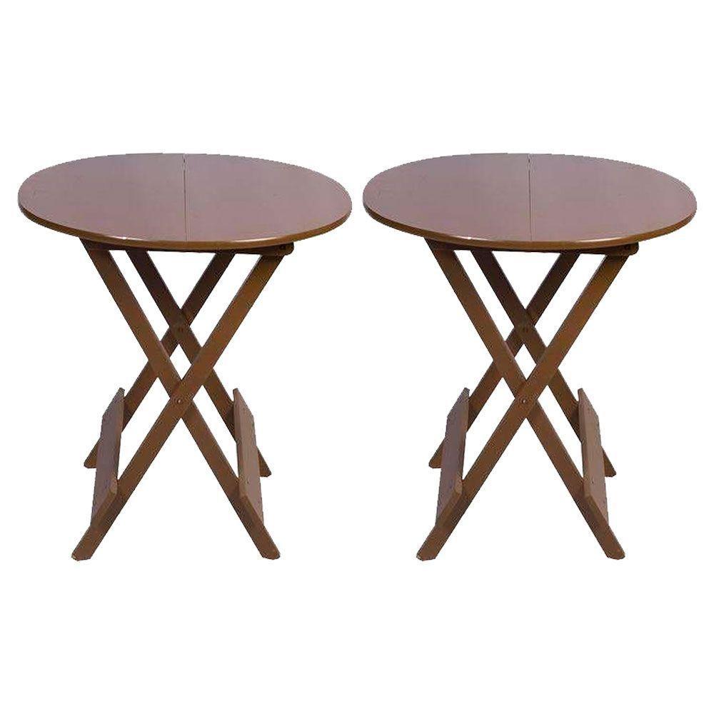 Kit 2 Mesas Redondas Dobráveis Em Madeira Maciça 70X70 Imbuia Ideal Para Bares E Restaurantes - 1