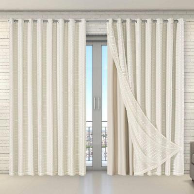 Cortina Tecido Blecaute Com Voil Xadrez 2,70 M X 2,30 M 100% Poliéster - Bege