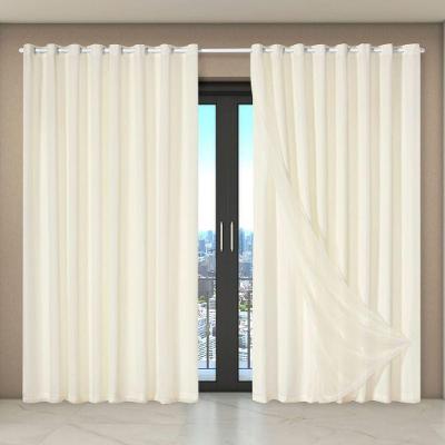 Cortina Dual Forro Microfibra Com Voil Liso 4,00 X 2,70 100% Poliéster - Bege