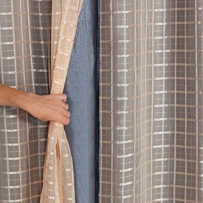 Cortina Blackout Cinza Com Voil Xadrez 2,80 M X 1,60 M 100% Poliéster - Avelã