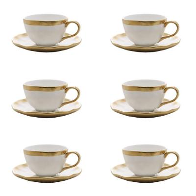 Conjunto de Xícara de Cafezinho com Pires Dubai 6 Peças 90ml Porcelana Branco e Dourado Wolff