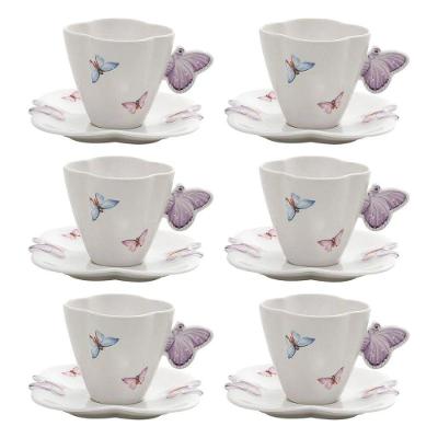 Conjunto 06 Xícaras De Chá De Porcelana Borboletas 200ml Wolff