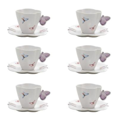 Conjunto 06 Xícaras De Cafezinho De Porcelana Borboletas 100ml Wolff