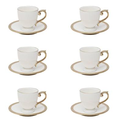 Conjunto de Xícaras de Café Paddy com Pires Porcelana 90ML Branco e Dourado Wolff