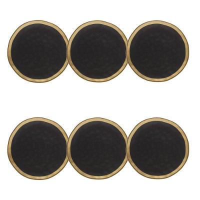 Conjunto de Pratos de Sobremesa Dubai 6 Peças 22cm Porcelana Preto e Dourado Wolff