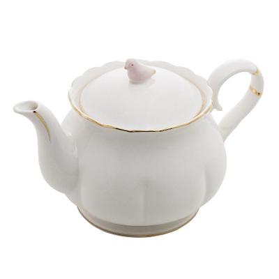 Bule Chá/café Birds De Porcelana 1l Branco, Dourado E Rosa Wolff
