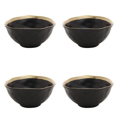 Kit 4 Bowls de Porcelana Dubai para Mesa Posta Acabamento Martelado Preto e Dourado Wolff