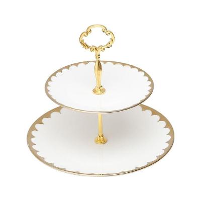 Porta Doces De Porcelana 2 Andares Paddy Branco E Dourado 19/27 X 24 Cm Wolff