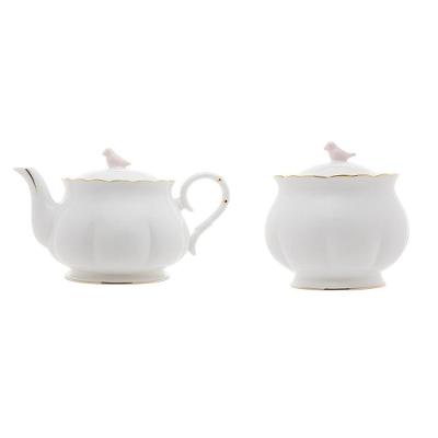 Kit Bule Chá/café + Açucareiro Birds De Porcelana Branco, Dourado E Rosa Wolff