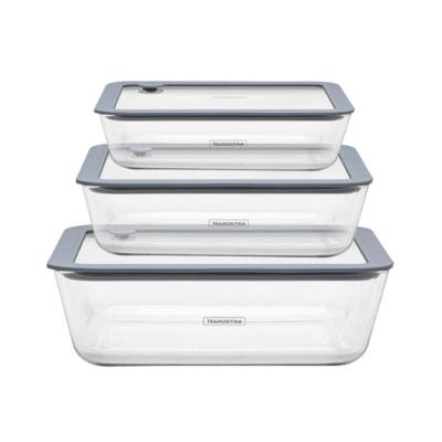 Conjunto De 3 Potes De Vidro Vittra Retangulares Com Tampa Hermética De Silicone Tramontina 64220/770