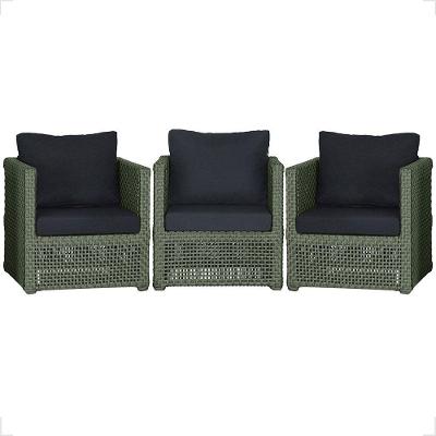 3 Poltronas Madri Alumínio Corda Náutica Estofado 12 Trama Verde