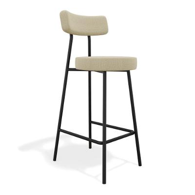 Banqueta Alta Cozinha Kobe Estofada Com Encosto Linho Bege - Desk Design