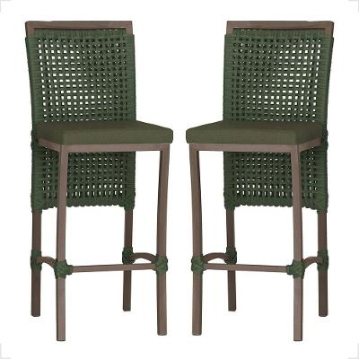 2 Banqueta Em Alumínio Roma Marrom Corda Náutica Tecido 13 Verde
