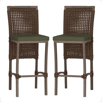 2 Banqueta Em Alumínio Roma Marrom Corda Náutica Tecido 13 Marrom