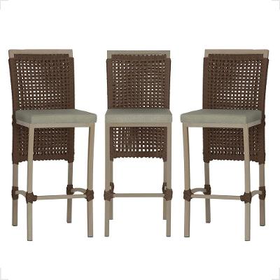 3 Banqueta Em Alumínio Roma Fendi Corda Náutica Tecido 8 Marrom