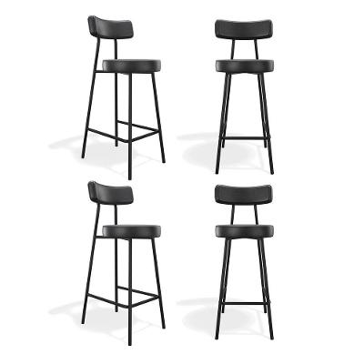 Kit 04 Banquetas Alta Cozinha Kobe Estofada Com Encosto Couríssimo Preto - Desk Design