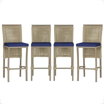 4 Banqueta Em Alumínio Roma Fendi Corda Náutica Tecido 10 Rami