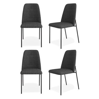 Kit 04 Cadeiras Sala De Jantar Lior Com Encosto Estofado Base Preta Linho Grafite - Desk Design