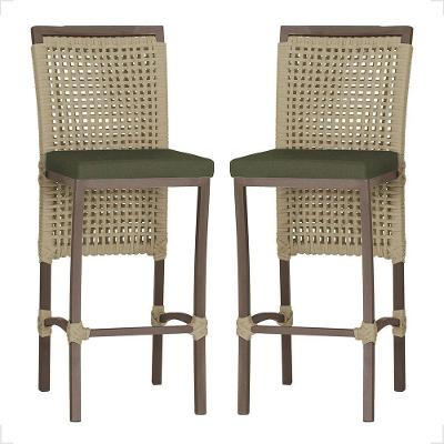 2 Banqueta Em Alumínio Roma Marrom Corda Náutica Tecido 13 Rami