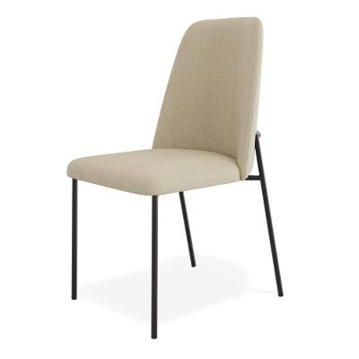 Cadeira Sala De Jantar Lior Com Encosto Estofado Base Preta Linho Bege - Desk Design