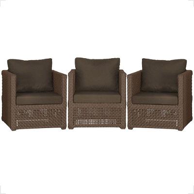 3 Poltronas Madri Alumínio Corda Náutica Estofado 9 Trama Marrom