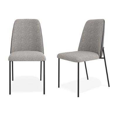 Kit 02 Cadeiras Sala De Jantar Lior Estofada Base Preta Linho Cinza Couríssimo Preto - Desk Design
