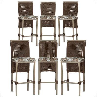 6 Banqueta Em Alumínio Roma Fendi Corda Náutica Tecido 6 Marrom