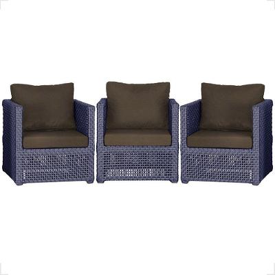 3 Poltronas Madri Alumínio Corda Náutica Estofado 9 Trama Azul