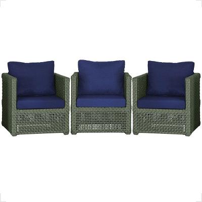 3 Poltronas Madri Alumínio Corda Náutica Estofado 10 Trama Verde