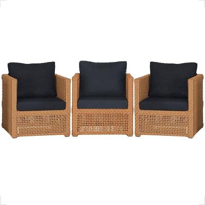 3 Poltronas Madri Alumínio Corda Náutica Estofado 12 Trama Terra Cota