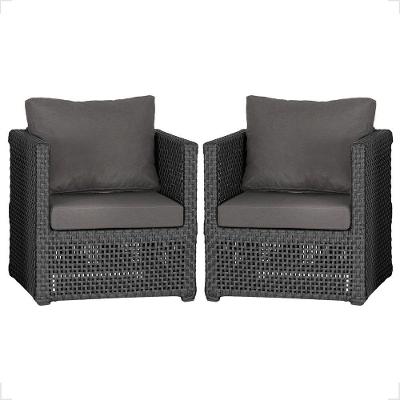 Kit 2 Poltronas Madri Alumínio Corda Náutica Estofado Preto Trama Original
