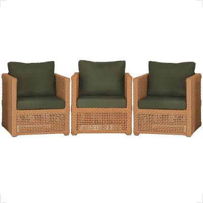 3 Poltronas Madri Alumínio Corda Náutica Estofado 13 Trama Terra Cota