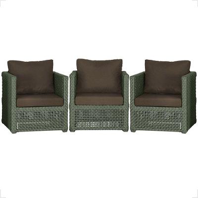 3 Poltronas Madri Alumínio Corda Náutica Estofado 9 Trama Verde