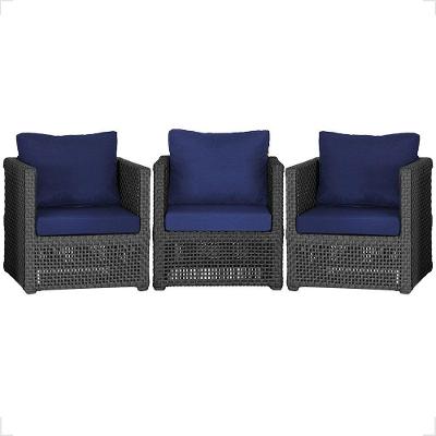 3 Poltronas Madri Alumínio Corda Náutica Estofado 10 Trama Preto