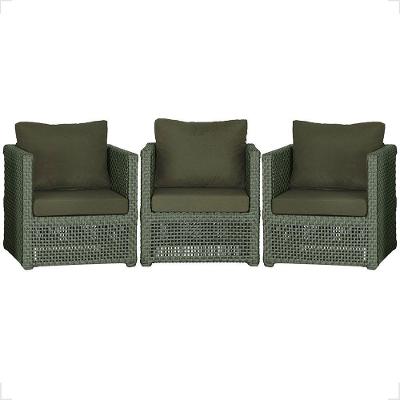 3 Poltronas Madri Alumínio Corda Náutica Estofado 13 Trama Verde