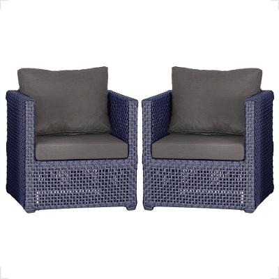 2 Poltronas Madri Alumínio Corda Náutica Estofado 11 Trama Azul