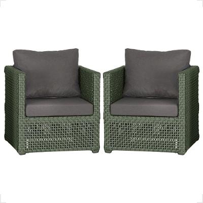 Kit 2 Poltronas Madri Alumínio Corda Náutica Estofado Verde Trama Original