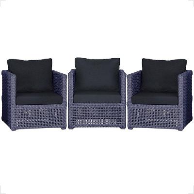 3 Poltronas Madri Alumínio Corda Náutica Estofado 12 Trama Azul