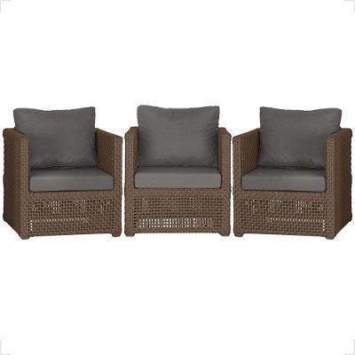 3 Poltronas Madri Alumínio Corda Náutica Estofado 11 Trama Marrom