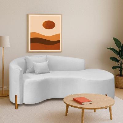 Divã Recamier Curvo Sala De Estar Recepção Inglaterra 200cm Pés Madeira Lado Direito Bouclé Branco