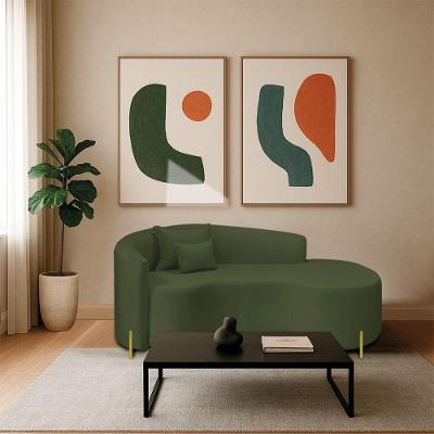 Divã Recamier Curvo Sala De Estar Recepção Inglaterra 200cm Pés Metal Dourado Lado Direito Linho Cor Verde