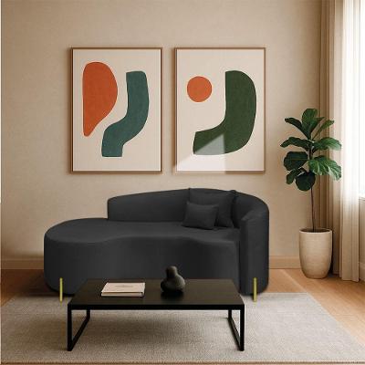 Divã Recamier Curvo Sala De Estar Recepção Inglaterra 200cm Pés Metal Dourado Lado Esquerdo Bouclé Cor Preto