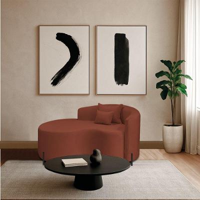 Divã Recamier Curvo Sala De Estar Recepção Inglaterra 150cm Pés Metal Preto Esquerdo Bouclé Terracota