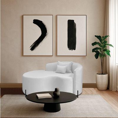 Divã Recamier Curvo Sala De Estar Recepção Inglaterra 150cm Pés Metal Preto Esquerdo Bouclé Branco