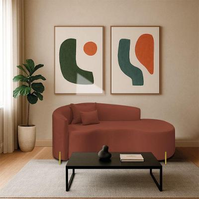 Divã Recamier Curvo Sala De Estar Recepção Inglaterra 200cm Pés Metal Dourado Lado Direito Bouclé Terracota