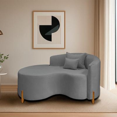 Divã Recamier Curvo Sala De Estar Recepção Inglaterra 150cm Pés Madeira Lado Esquerdo Bouclé Cor Cinza