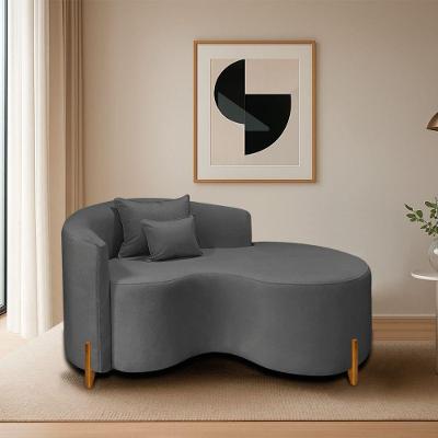 Divã Recamier Curvo Sala De Estar Recepção Inglaterra 150cm Pés Madeira Lado Direito Linho Cor Cinza Escuro