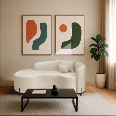 Divã Recamier Curvo Sala De Estar Recepção Inglaterra 200cm Pés Metal Preto Lado Esquerdo Bouclé Bege